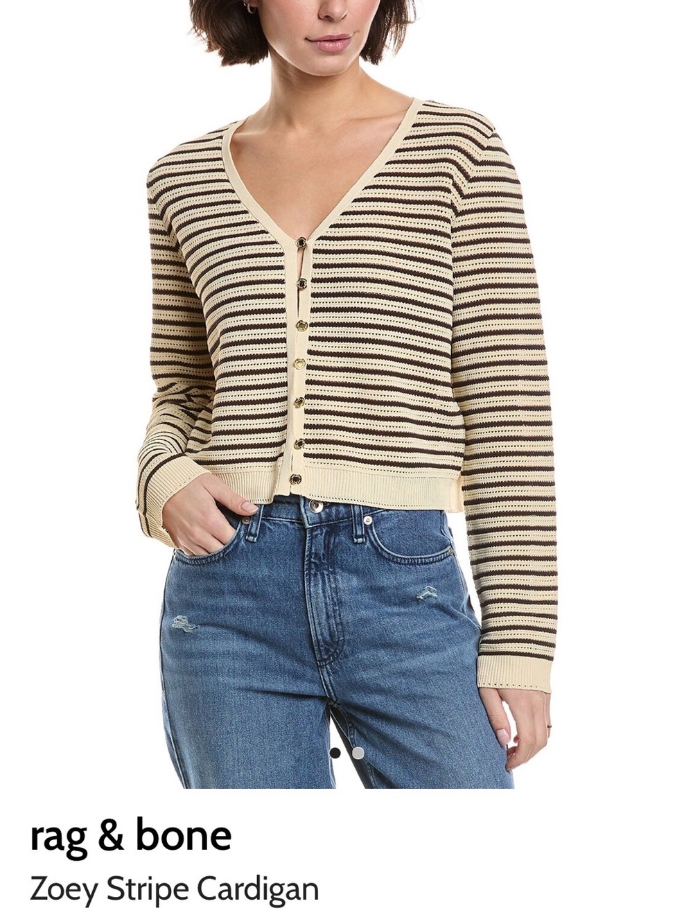 rag & bone Striped V‑Neck Cardigan in Cream and Brown